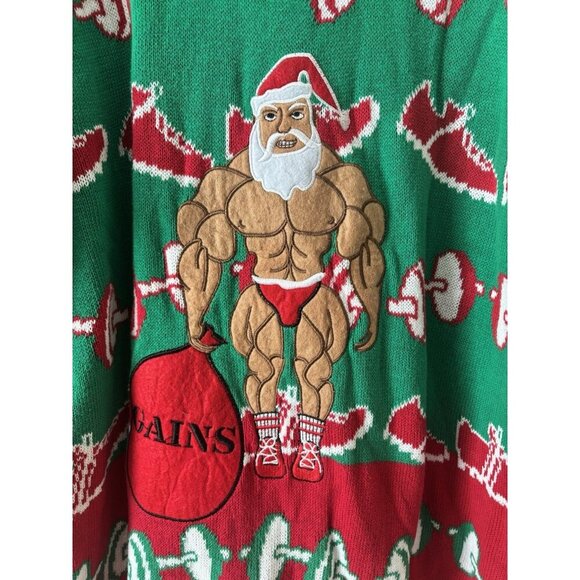 Blizzard Bay Mens Size L Gains Body Builder Santa Ugly Christmas Sweater - Picture 2 of 4